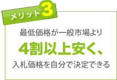 メリット(3)最低価格が一般市場より、4割以上安く、入札価格を自分で決定できる